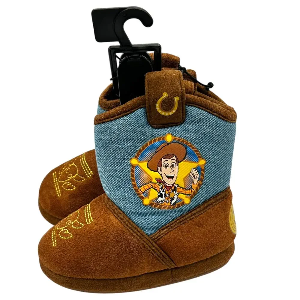 Disney Pixar Boy's Brown Toy Story Woody Cowboy Nonslip‎ Boot Slippers Size 7-8